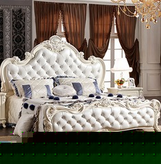 白色真皮雕花实木床