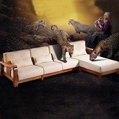 纯手工雕花U形沙发