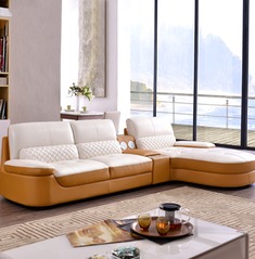 简约现代L形转角组合皮沙发