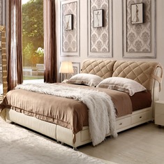 现代超柔绒布靠背皮床