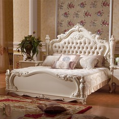 象牙白实木真皮床