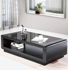 哑光黑钢化玻璃茶几