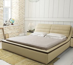 米色双人真皮床具