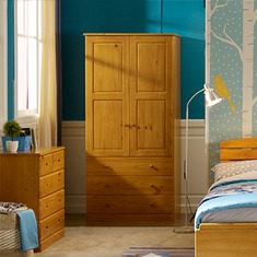 实木双门三抽屉衣柜