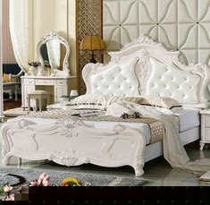 欧式实木皮艺双人床组合