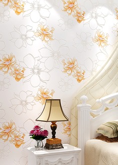 黄色花田园珠光墙纸