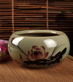 手绘田园荷花笔洗摆件