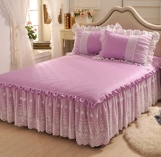 欧式双人床刺绣蕾丝床罩