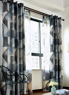 现代几何格纹穿杆窗帘