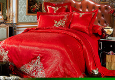 绣花工艺中国红婚庆床品