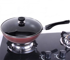 酒红色抛光不锈钢炒锅