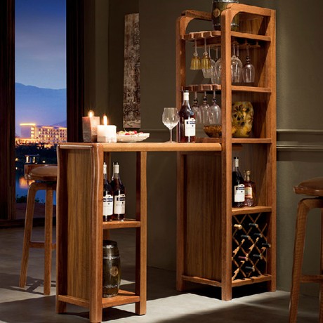 联一家具进口橡木框架组合吧台，悬挂式酒杯架宫格储酒设计，现代浪漫小资情调