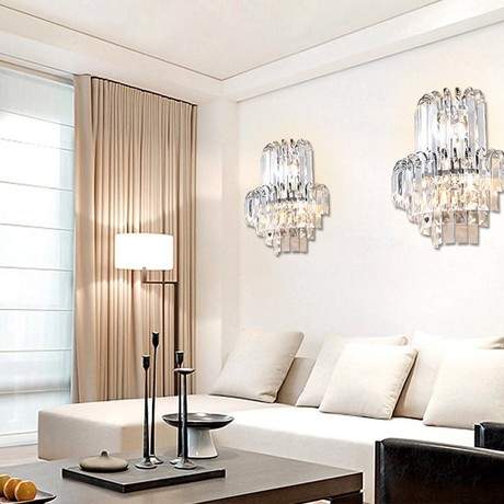 世源家居卧室节能壁灯，新古典水晶灯饰， WL1007五金电镀走廊灯