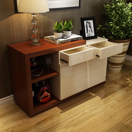 乐私多功能现代板式餐边柜，钢琴亮白烤漆可伸缩收纳柜，型号1380