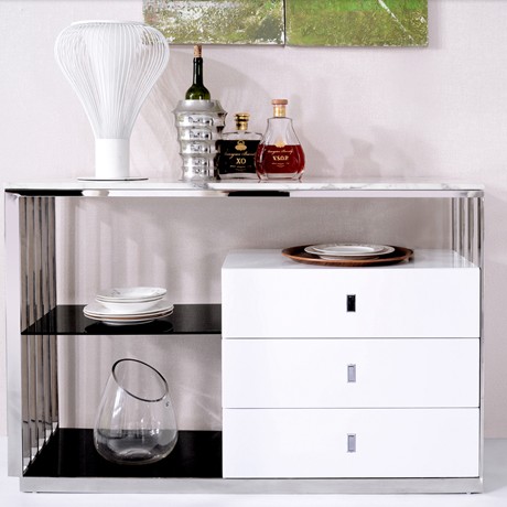 凯帕奇30551餐边柜，不锈钢大理石餐边柜，现代简约钢琴烤漆