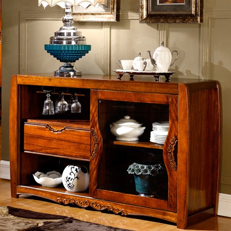 中式御王府餐边柜，HS8019#餐边柜精选优质胡桃木，实木浮雕餐边柜