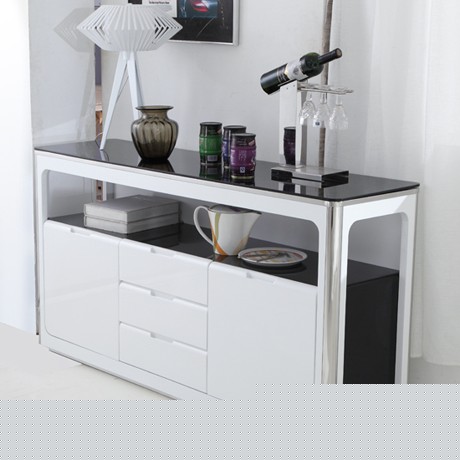 欧瑞家具现代简约餐边柜，钢化玻璃超大储物，不锈钢烤漆储物柜MSN58A