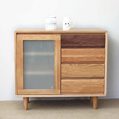 维莎原木橡木四抽磨砂餐边柜，原木纹理实木储物柜，型号: w0603