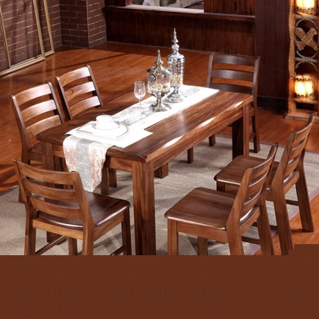 T1302型双胜实木桌，现代中式原木餐桌椅，可定制胡桃木餐桌组合