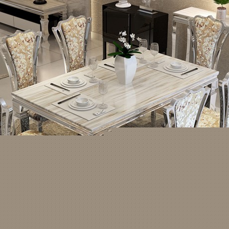 喜得居Z-898#现代简约餐桌椅，不锈钢框架天然大理石，钢化玻璃餐桌椅组合