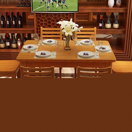 十木现代中式餐桌椅组合，长方形橡胶木餐厅桌椅套装，型号：SM-9036