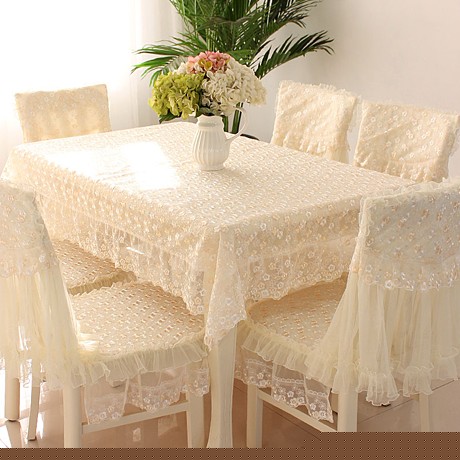 巧心思品牌蕾丝布艺餐桌布椅套装，简约现代印花餐桌布椅垫套装
