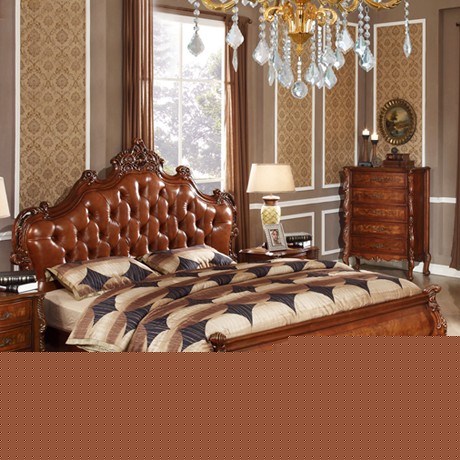 美式皮床，美式实木真皮床，1.8米真皮双人床，尚轩世家头层黄牛皮床29-61