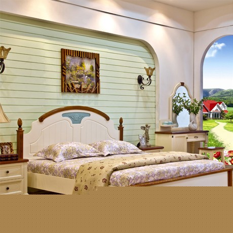 箱框结构实木雕花床，伯天禾1.8m地中海双人床，高品质环保床B-C002