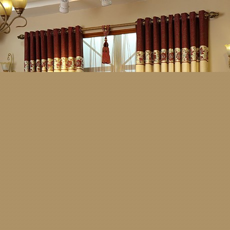 伊佳仁棉麻拼接提花窗帘，可定制穿杆式布帘，型号: YJ535