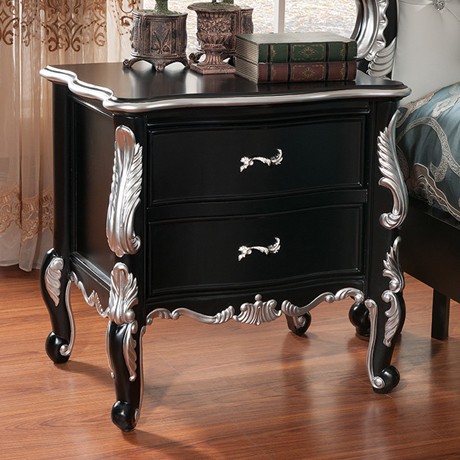 风飞扬优质橡木雕花床头柜，多功能奢华卧室储物柜，型号：ym-712