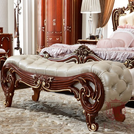 益美轩新古典床尾凳，进口黄牛皮实木长凳，YMXW901纯手工雕刻床尾凳