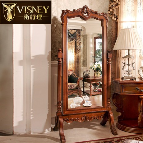 复古欧式雕花穿衣镜，樱桃木落地式全身镜，型号: 10079M7