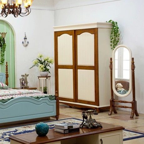 伯天禾田园穿衣镜，磨砂珍珠白搭配楸木色的组合镜，椭圆形落地镜B-CYJ001