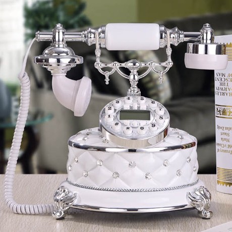 GDIDS白色圆形电话机，家用钻石镶嵌欧式仿古座机，型号IDS-8986