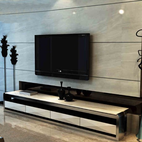 洛克威登大理石金属电视柜，现代简约汽车级钢琴烤漆，D016四抽不锈钢电视柜