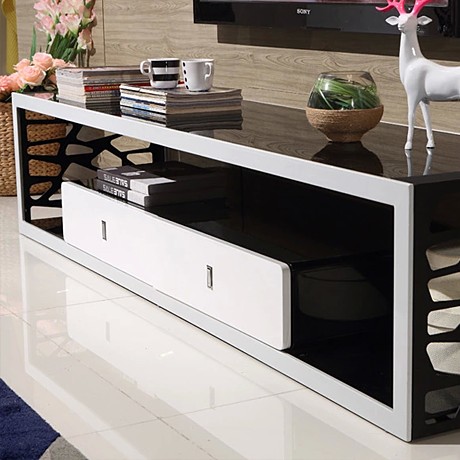 林氏TV203钢化玻璃电视柜，简约镂空电视柜，黑白可储物电视柜