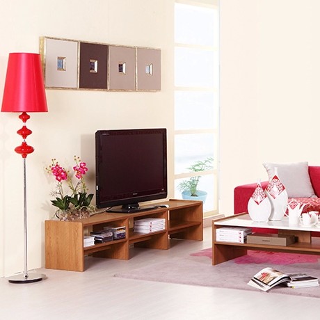 原木色曲美板式电视地柜，结实造型电视机柜，现代简约TV1型号电视柜