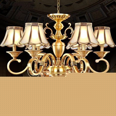 可洛H502-6全铜喷漆磨砂环保节能吊灯，仿古做旧玻璃灯罩客厅灯