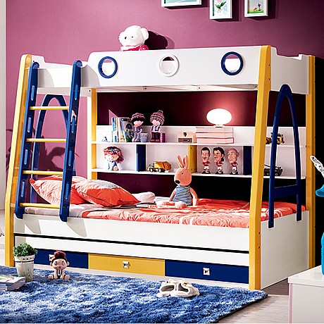 爱奥尼品牌儿童家具双层床，简约人造板子母床，节省空间，全方位呵护，型号618