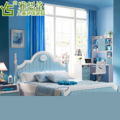 雅思洛美式田园收纳儿童床，清新天蓝色环保儿童床，型号: 366A
