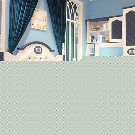 钰家欧式单人男孩儿童床，深蓝色收纳高箱床体，型号: YJ98602