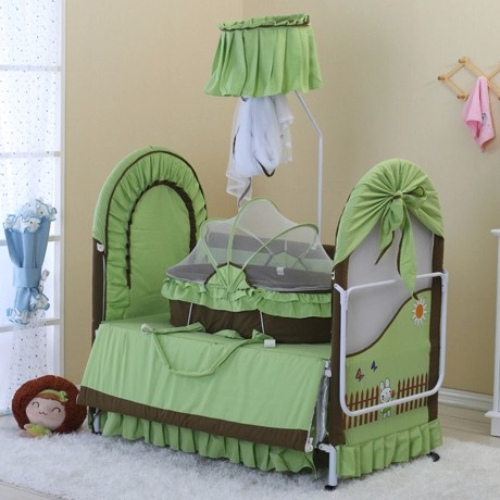 holycat游戏布艺带蚊帐儿童铁床，无漆可折叠摇篮宝宝床