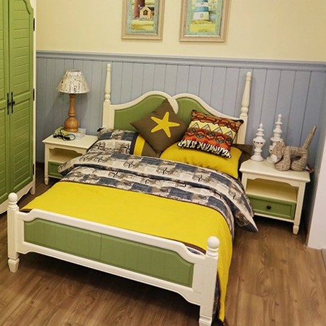 尚上唯品实木地中海儿童床头柜，雕刻柜脚环保油漆饰面床头柜，型号9R512