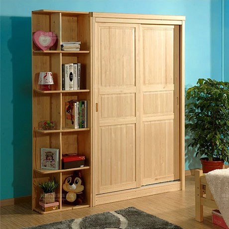 松邦原木色儿童两门衣橱，北欧芬兰松木抗菌防腐，环保水性清漆健康无异味