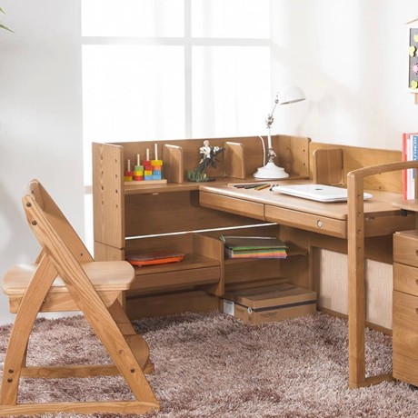 生活瞭望塔AWT2507实木水曲柳儿童书桌，可升降桌面学习桌，可移动书立现代简约多功能书桌