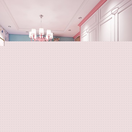 玛格粉色女孩房定制，EC10003粉色儿童全套家具，白色整体儿童衣柜