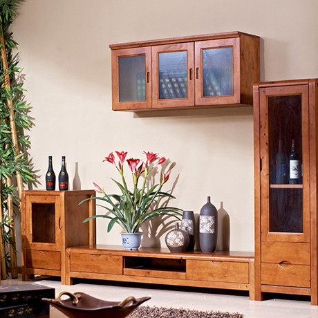 柏韵堂三门实木吊柜，磨砂玻璃柜门现代中式风格，优质柏木柜身坚硬耐磨