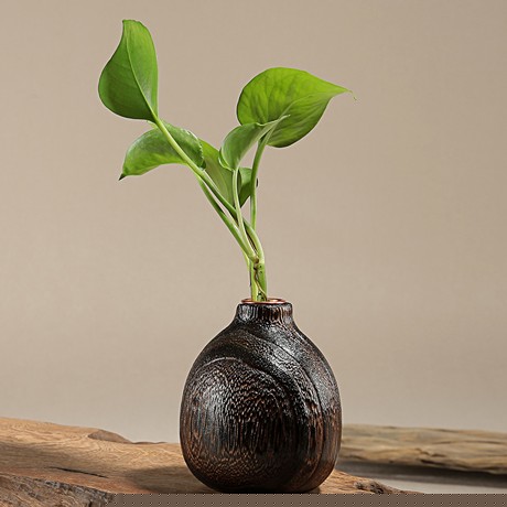 品茶忆友烧桐木古典花瓶，手工实木插花器，型号GA3537
