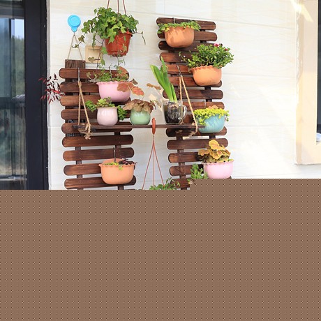 澳迈防腐木挂墙式花架，木质壁挂式墙上盆栽架子，多功能阳台装饰花艺