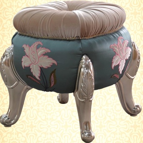 美煜FS2018绒面布艺换鞋凳，欧式实木框架柔软透气小圆凳，高弹海绵贴箔处理矮凳